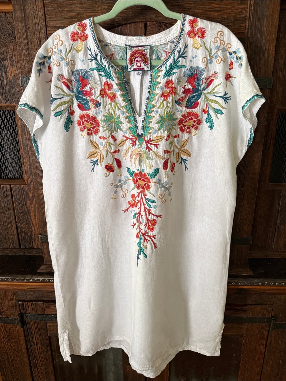 Johnny Was White Linen Floral Embroidered V-Neck Dress/ or Tunic MED-Like New - Picture 4 of 10